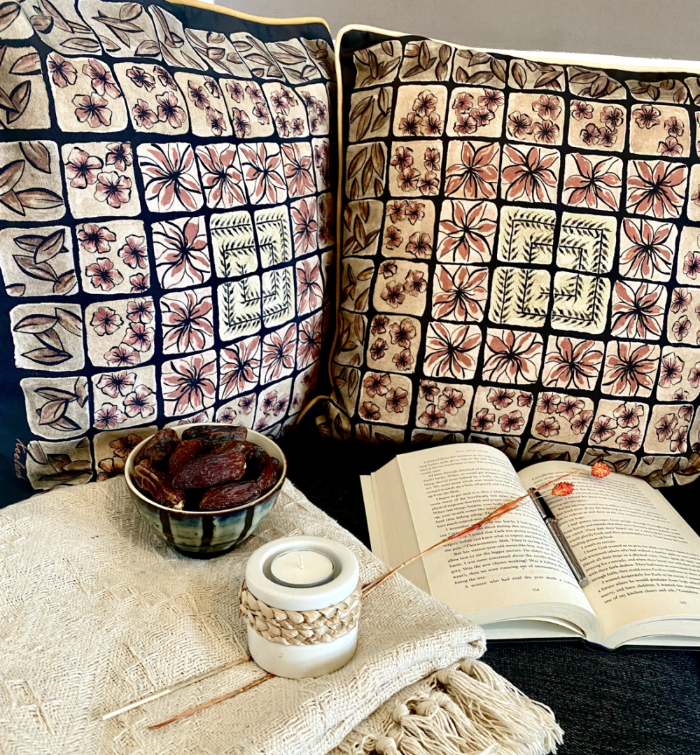 ‘Medieval Tiles’ Designer Black Cushion Cover